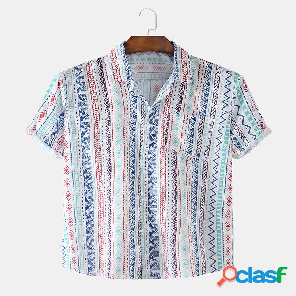 Mens étnico estilo asteca impressão desligar camisas de