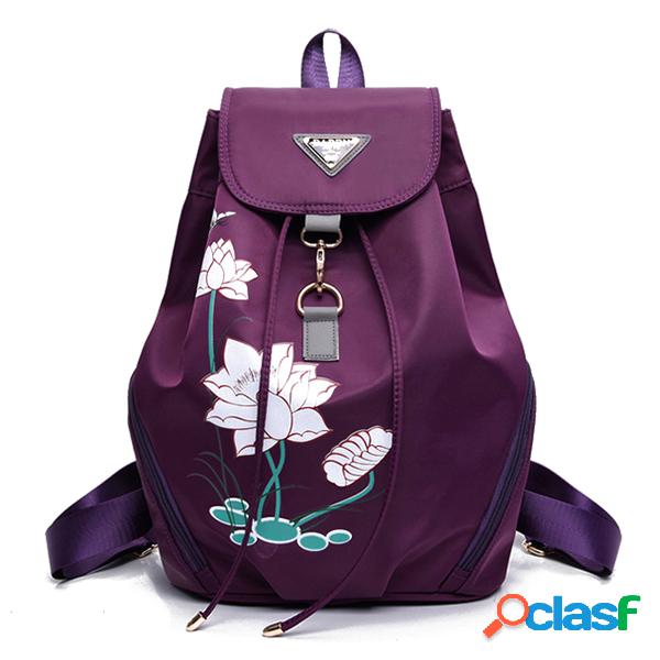 Mochila de Nylon Lótus Estampado Capacidade Grande Para