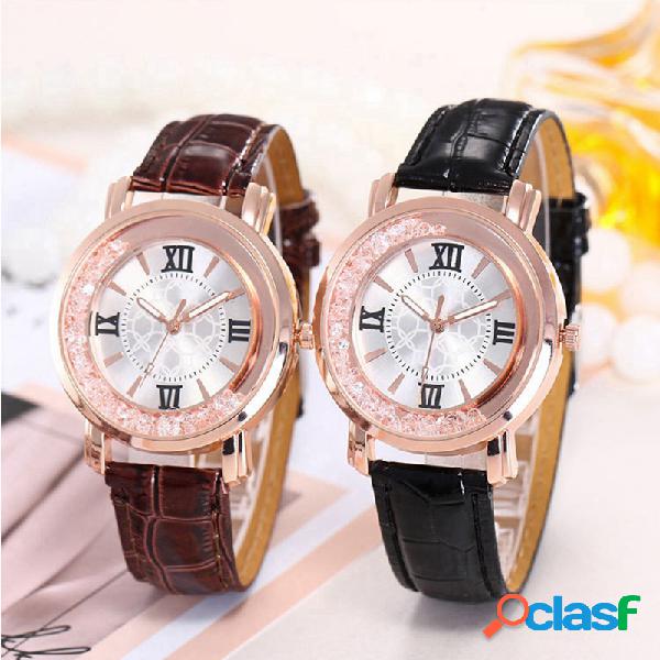 Moda Couro Quicksand Mulheres Assista Diamante Dial Quartz