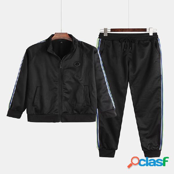 Moda masculina linha de impressão de retalhos duas peças