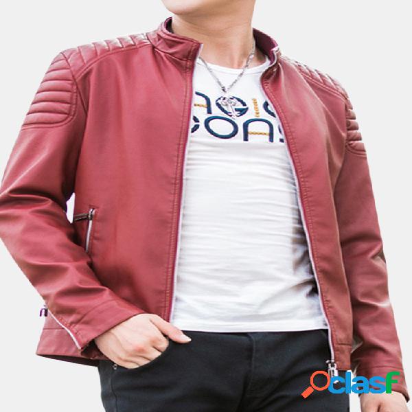 Motocicleta para homens PU Leather Stand Collar Zipper