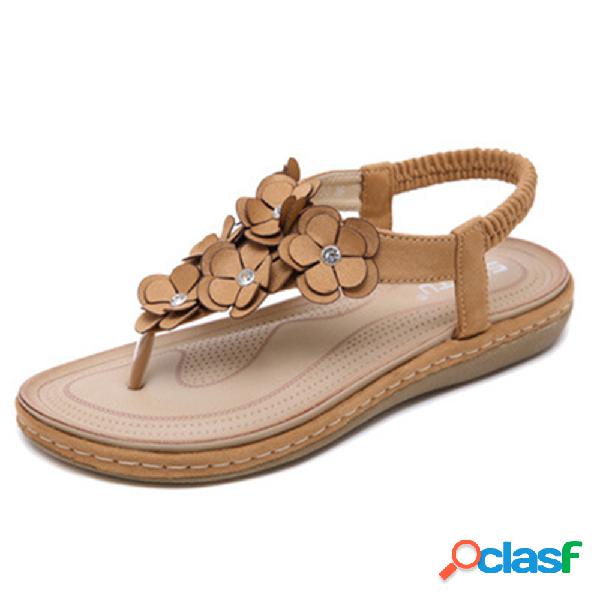 Mulheres Boemia Praia Soft Flores Clipe Toe Elastic Banda