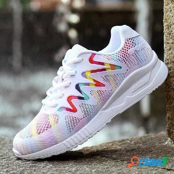 Mulheres Colorful Mesh Walking Lace Up Calçados Esportivos