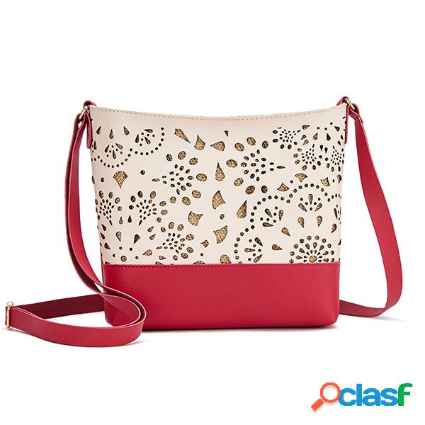 Mulheres Faux Leather Hollow Bucket Bolsa Ombro Bolsa