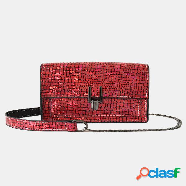 Mulheres Laser Y-Lock Cadeia Mini Quadrado Crossbody Bolsa