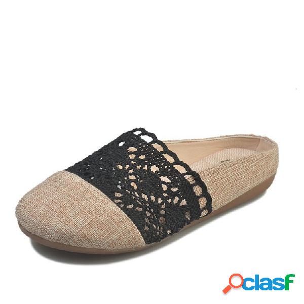 Mulheres Lona Antiderrapante Slip Sandálias De Fundo Plana