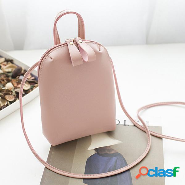 Mulheres Pure Color PU Leather Bucket Bags Bolsas de ombro