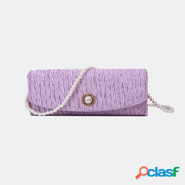 Mulheres Sólido Pérola Satchel Ombro Bolsa Crossbody Bolsa