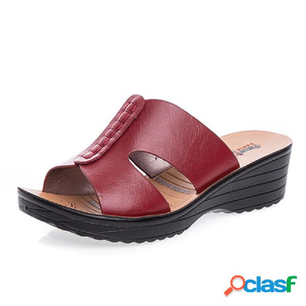 Mulheres Soft Couro oco respirável aberto Toe Wedges