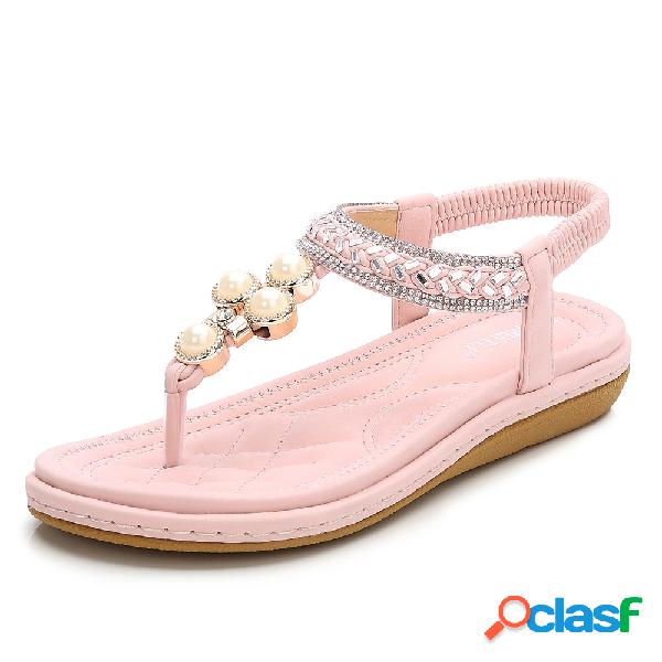Mulheres Tamanho Grande Boemia Praia Flip Flops Beading