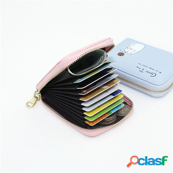 Mulheres bonito gato PU couro 9 Card Slot carteira sólida