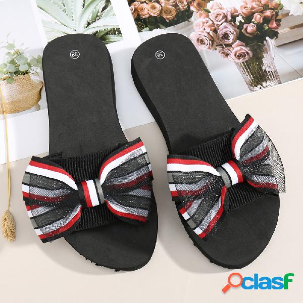 Mulheres doce decoração arco duplo Soft chinelos planas