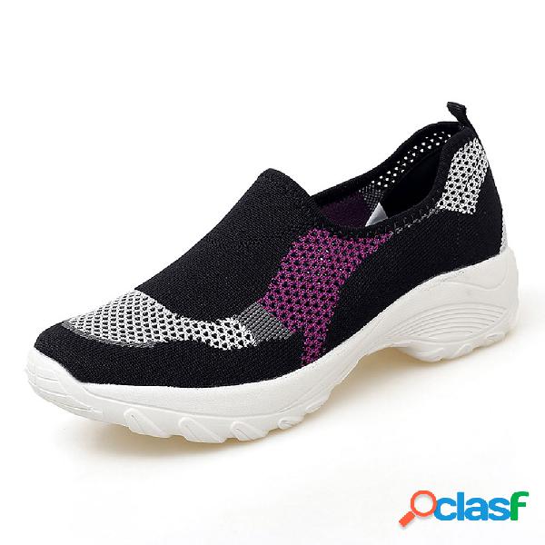 Mulheres esportes malha confortável sapatos de plataforma