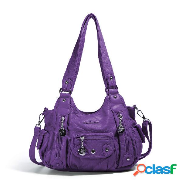 Mulheres multi-bolso crossbody Bolsa Soft ombro de couro