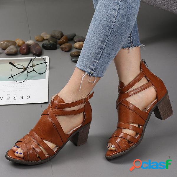 Mulheres senhora peep toe oco zipper sandálias de salto