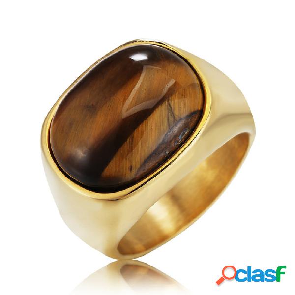 Olho de tigre do vintage pedra mens anéis de dedo de aço