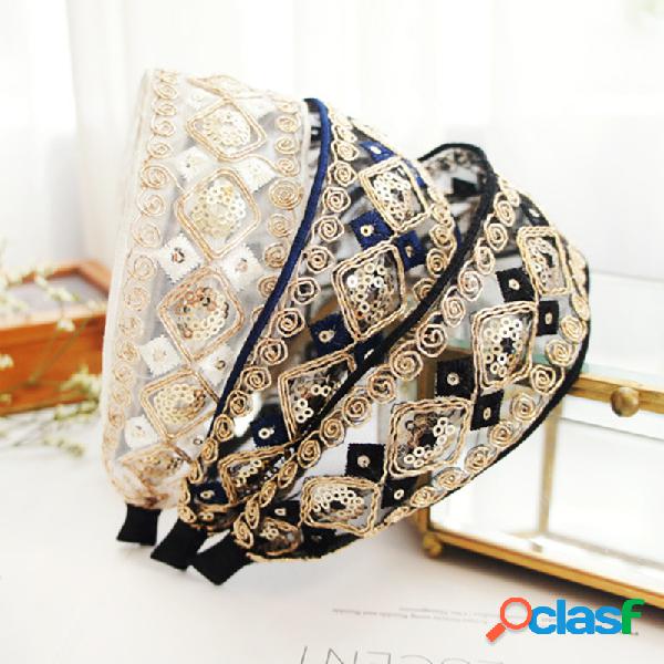 Palácio Vintage Lace Hairband Bohemian Geométrico Diamante