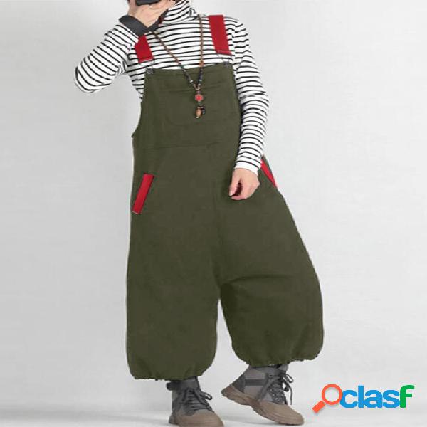 Patchwork Metal Buckle Plus Macacão Casual Tamanho