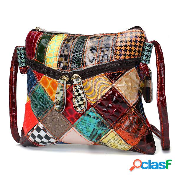 Patchwork casual Colorful Couro Genuíno Crossbody Bolsa