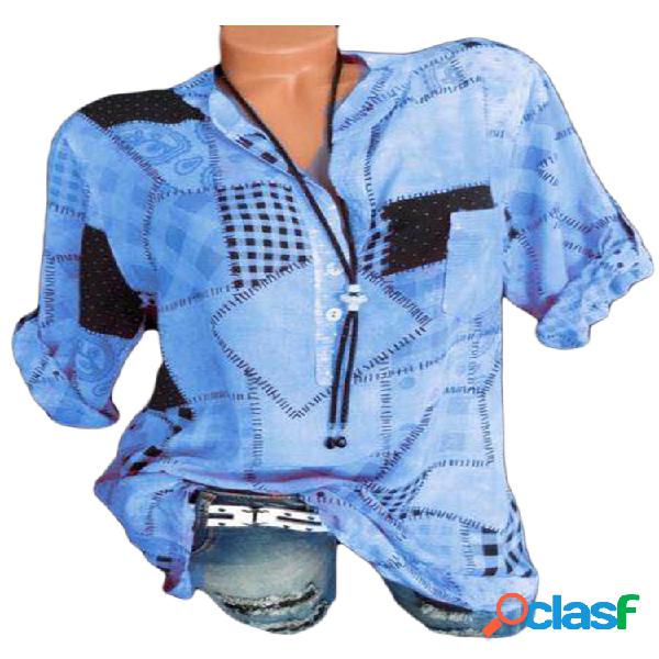 Patchwork impresso com decote em v
