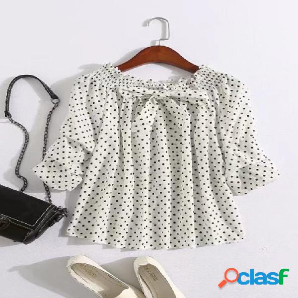 Plissado Polka Dot Blusas Para Mulheres