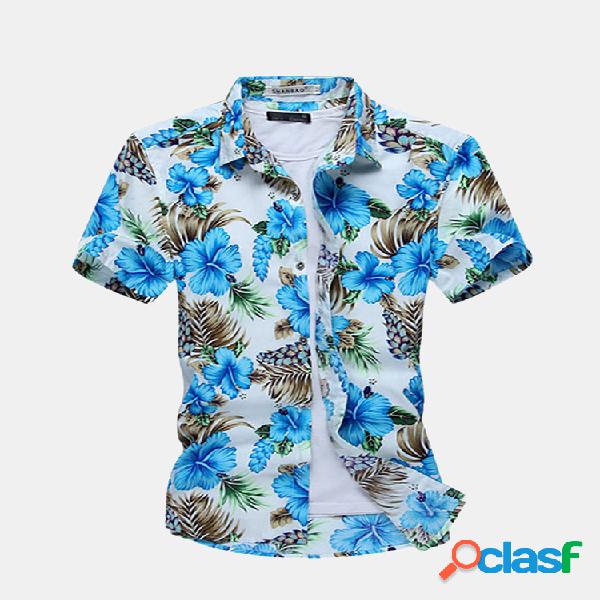 Plus Tamanho Mens Verão Floral Padrão Impressão Turndown