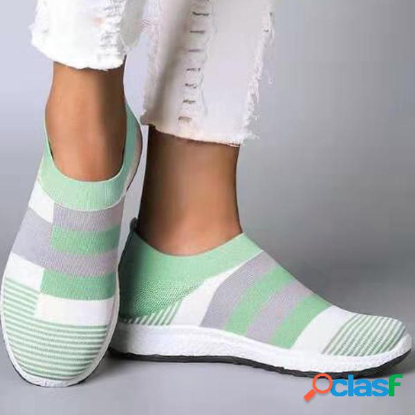 Plus Tamanho Mulheres Casual Emenda Respirável Knit Elastic
