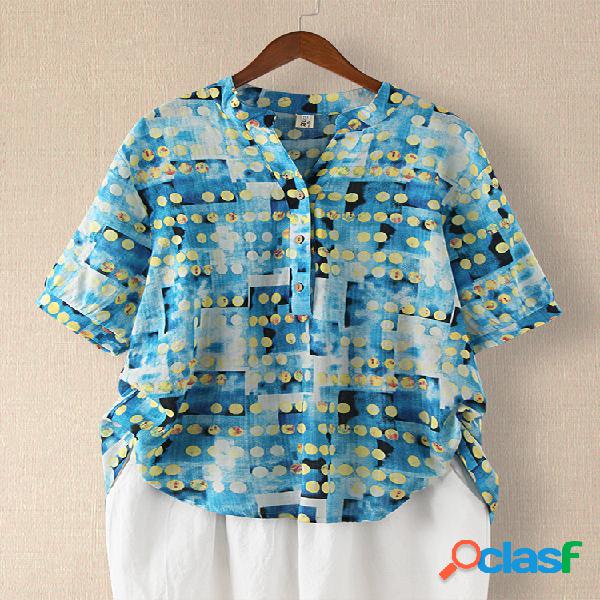 Polka Dot Print Button Casual Camisa para mulheres