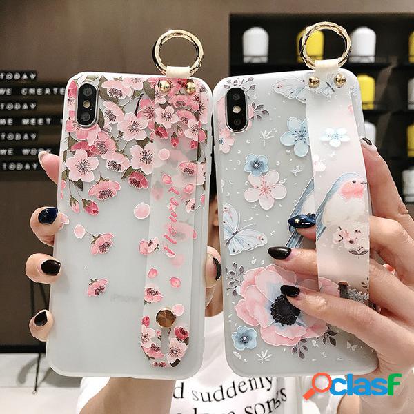 Pulseira de flor de pêssego em relevo telefone Caso