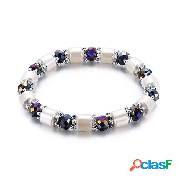 Pulseiras de Contas Vintage Preto Gallstone Oval Irregular