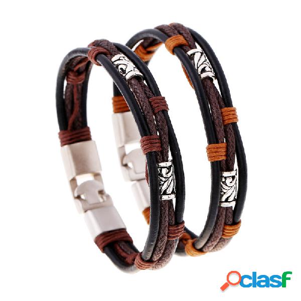 Punk Leather Bracelets Tecido Corda De Cera Retro Winding