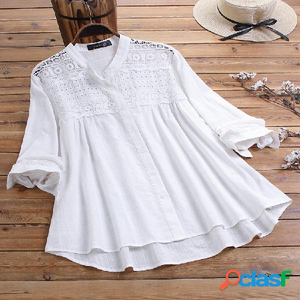 Retalhos Irregular Casual Plus Tamanho Camisa