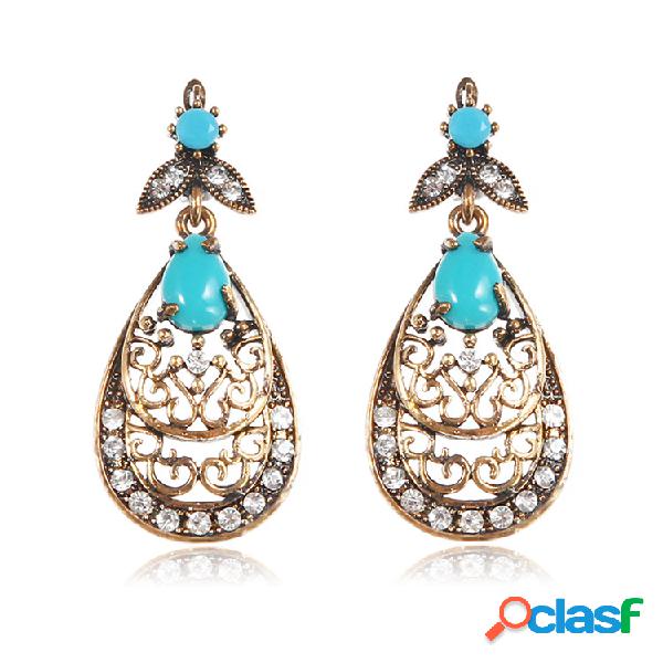 Retro Azul Turquesa Brincos Long Style Strass Orelha Gota