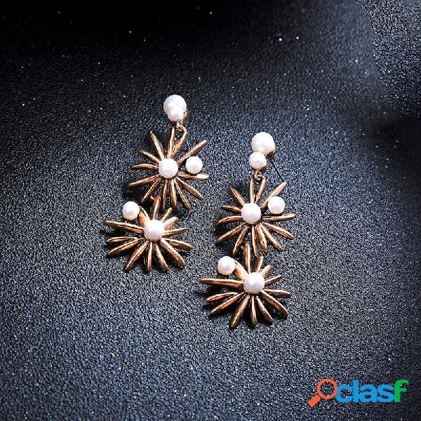 Retro Pérola Estrela Brincos Estilo Longo Mulheres Brincos