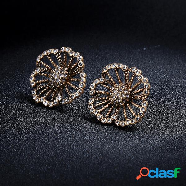 Retro diamante flor Brincos requintado liga Rhinestone