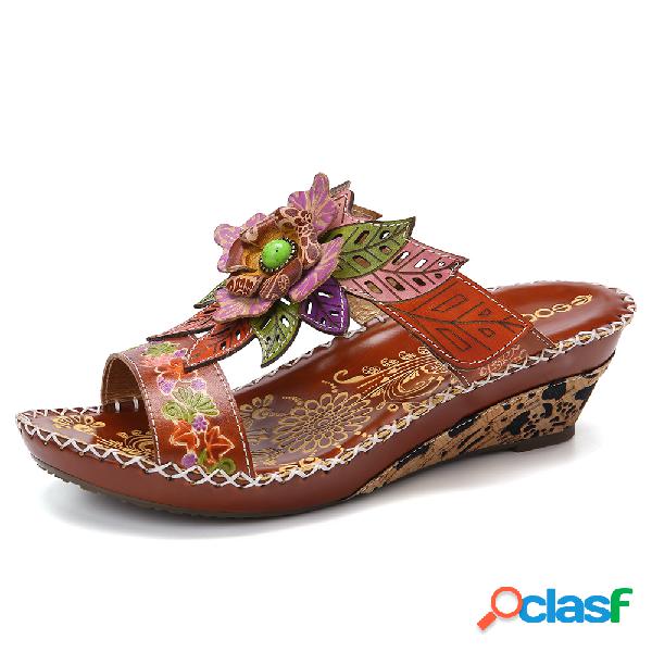 SOCOFY Couro de Bohemia Floral Embossed Strap ajustável