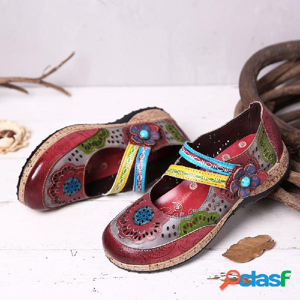 SOCOFY Folkways em relevo retrô Couro Genuíno Sapatos