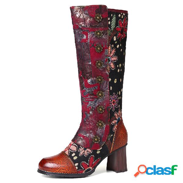 SOCOFY Girassol vintage Couro Genuíno Botas de salto alto