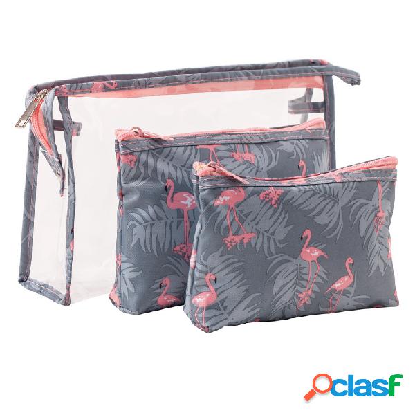 Saco cosmético transparente de grande capacidade de três