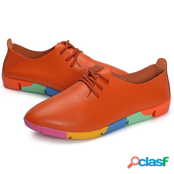 Senhoras elegantes mocassins Lace-Up sapatos casuais