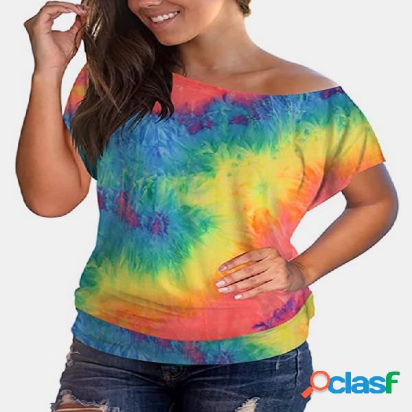 T-shirt de manga curta com decote em V multicolor