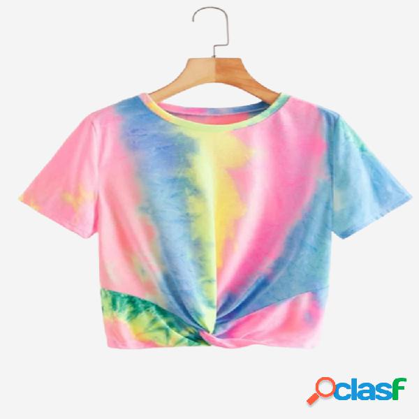 Tie-Dye Print Irregular manga curta O-pescoço Casual