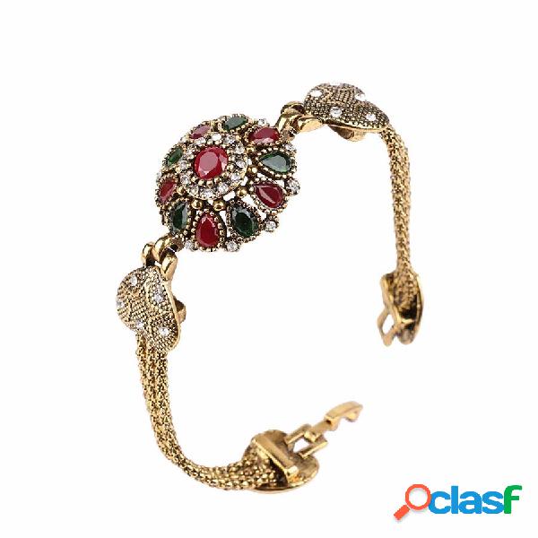 Vintage Cuff Pulseiras De Ouro De Cristal Colorido Resina