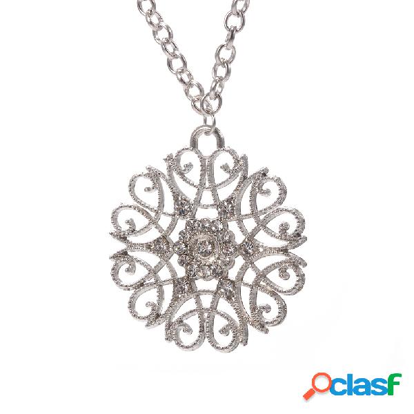 Vintage Pingente Colar Antique SilverChain Oco Flor Encanto