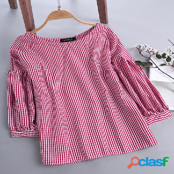 Womens Plaid 3/4 Sleeve Back Button Vintage Shirts