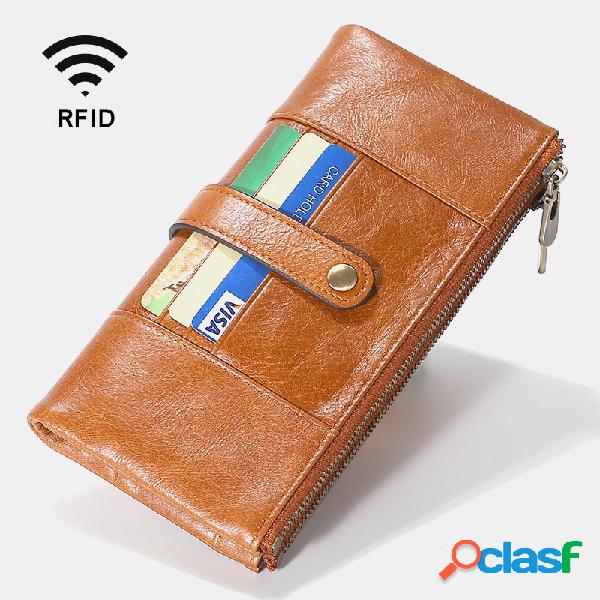 18 Slots de cartão Couro Genuíno RFID Carteira com zíper