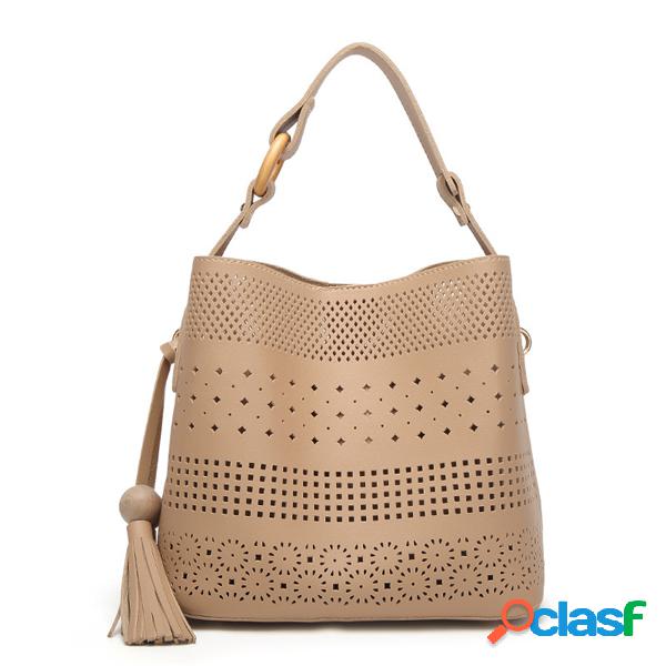 2 PCS Women Shoulder Hollow Bags PU Couro Sólidos Crossbody