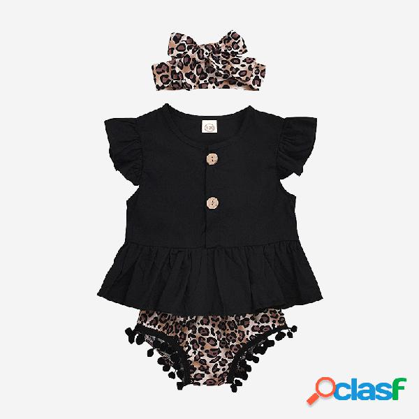 3pcs bebê leopardo impressão floral conjunto de roupas