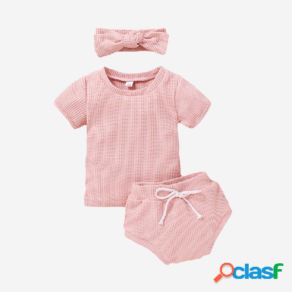 3pcs menina cor sólida algodão conjunto de roupas casuais