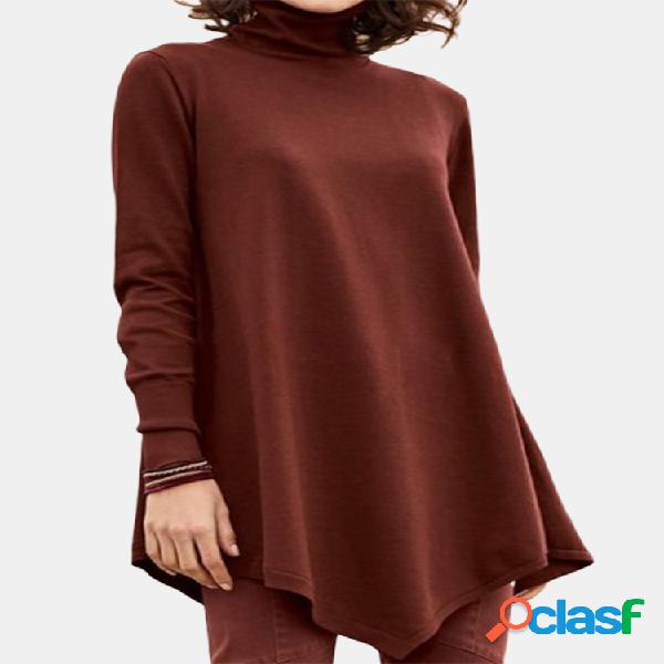 Blusa de tamanho Plus assimétrica de cor sólida de gola